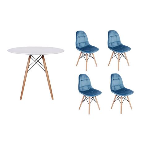 Kit Mesa Jantar Eiffel 80cm Branca + 04 Cadeiras Botonê Veludo - Turquesa - Magazine decor Menor preço em Kit Mesa Jantar Eiffel 80cm Branca + 04 Cadeiras Botonê Veludo - Turquesa - Magazine decor