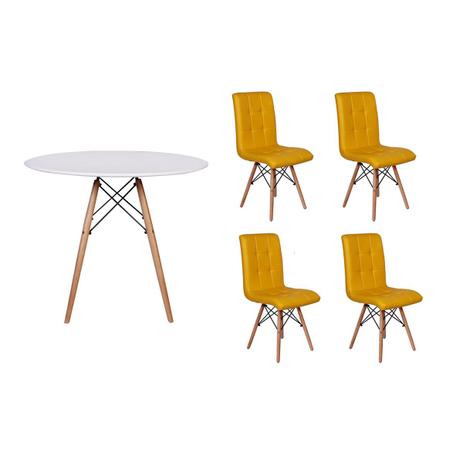 Kit Mesa Jantar Eiffel 80cm Branca + 04 Cadeiras Gomos - Amarela - Magazine decor é ruim? Kit Mesa Jantar Eiffel 80cm Branca + 04 Cadeiras Gomos - Amarela - Magazine decor é boa?