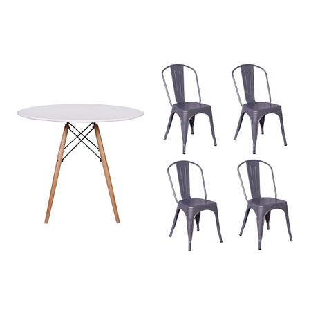 Kit Mesa Jantar Eiffel 80cm Branca + 04 Cadeiras Tolix - Cinza - Magazine decor é ruim? Kit Mesa Jantar Eiffel 80cm Branca + 04 Cadeiras Tolix - Cinza - Magazine decor é boa?
