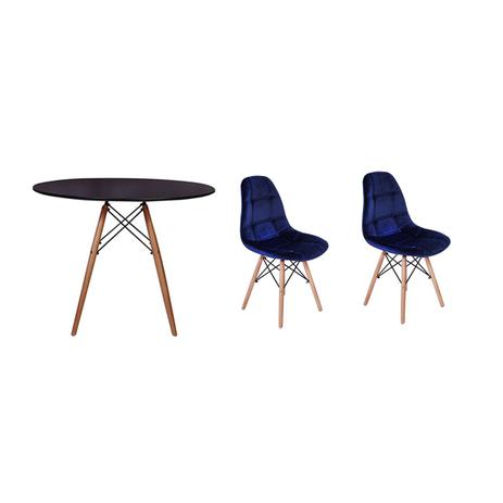 Kit Mesa Jantar Eiffel 80cm Preta + 02 Cadeiras Botonê Veludo - Azul Marinho - Magazine decor Menor preço em Kit Mesa Jantar Eiffel 80cm Preta + 02 Cadeiras Botonê Veludo - Azul Marinho - Magazine decor
