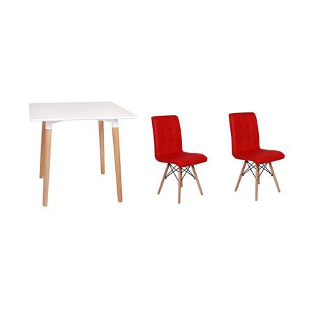 Kit Mesa Jantar Eiffel 80x80 Branca + 02 Cadeiras Gomos - Vermelha - Magazine decor é boa?
