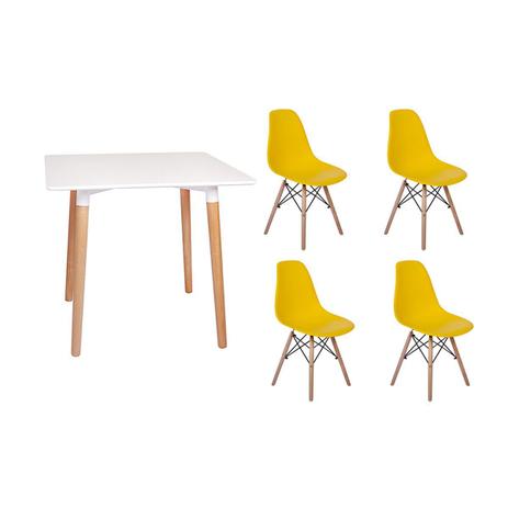 Kit Mesa Jantar Eiffel 80x80 Branca + 04 Cadeiras Charles Eames - Amarela - Magazine Decor Menor preço em Kit Mesa Jantar Eiffel 80x80 Branca + 04 Cadeiras Charles Eames - Amarela - Magazine Decor