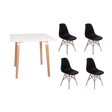 Kit Mesa Jantar Eiffel 80x80 Branca + 04 Cadeiras Charles Eames - Preta - Magazine decor Menor preço em Kit Mesa Jantar Eiffel 80x80 Branca + 04 Cadeiras Charles Eames - Preta - Magazine decor