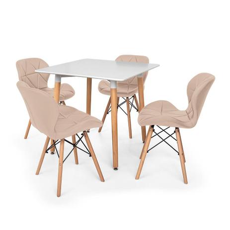 Kit Mesa Jantar Eiffel 80x80 Branca + 04 Cadeiras Slim - Nude - Império Brazil Business Menor preço em Kit Mesa Jantar Eiffel 80x80 Branca + 04 Cadeiras Slim - Nude - Império Brazil Business