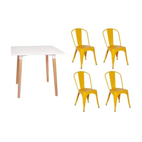 Kit Mesa Jantar Eiffel 80x80 Branca + 04 Cadeiras Tolix - Amarela - Magazine decor é boa?