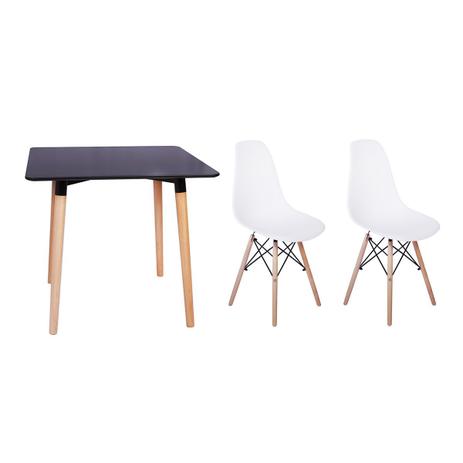 Kit Mesa Jantar Eiffel 80x80 Preta + 02 Cadeiras Charles Eames Eiffel - Branca - Magazine Decor Menor preço em Kit Mesa Jantar Eiffel 80x80 Preta + 02 Cadeiras Charles Eames Eiffel - Branca - Magazine Decor
