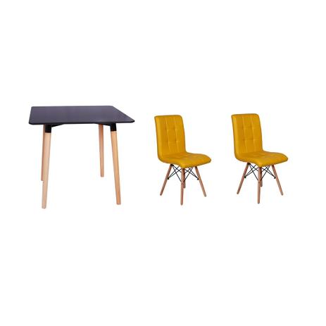 Kit Mesa Jantar Eiffel 80x80 Preta + 02 Cadeiras Gomos - Amarela - Magazine decor é ruim? Kit Mesa Jantar Eiffel 80x80 Preta + 02 Cadeiras Gomos - Amarela - Magazine decor é boa?