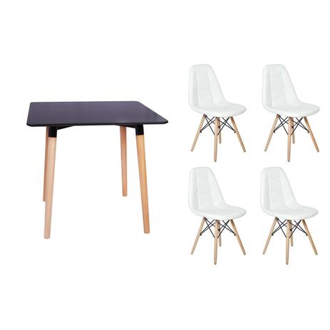 Kit Mesa Jantar Eiffel 80x80 Preta + 04 Cadeiras Charles Eames Botonê - Branca - Magazine decor Menor preço em Kit Mesa Jantar Eiffel 80x80 Preta + 04 Cadeiras Charles Eames Botonê - Branca - Magazine decor