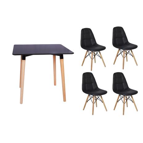 Kit Mesa Jantar Eiffel 80x80 Preta + 04 Cadeiras Charles Eames Botonê - Preta - Magazine Decor Menor preço em Kit Mesa Jantar Eiffel 80x80 Preta + 04 Cadeiras Charles Eames Botonê - Preta - Magazine Decor