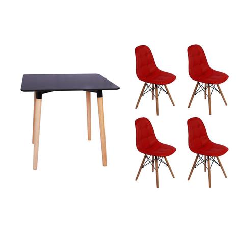 Kit Mesa Jantar Eiffel 80x80 Preta + 04 Cadeiras Charles Eames Botonê - Vermelha - Magazine decor Menor preço em Kit Mesa Jantar Eiffel 80x80 Preta + 04 Cadeiras Charles Eames Botonê - Vermelha - Magazine decor