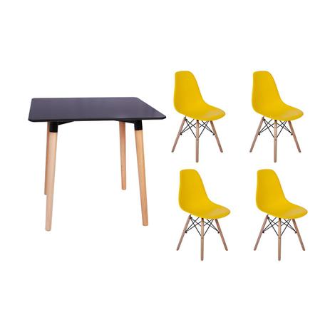 Kit Mesa Jantar Eiffel 80x80 Preta + 04 Cadeiras Charles Eames Eiffel - Amarela - Magazine decor Menor preço em Kit Mesa Jantar Eiffel 80x80 Preta + 04 Cadeiras Charles Eames Eiffel - Amarela - Magazine decor