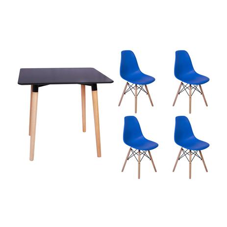 Kit Mesa Jantar Eiffel 80x80 Preta + 04 Cadeiras Charles Eames Eiffel - Azul - Magazine decor é boa?