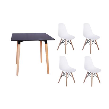 Kit Mesa Jantar Eiffel 80x80 Preta + 04 Cadeiras Charles Eames Eiffel - Branca - Magazine decor Menor preço em Kit Mesa Jantar Eiffel 80x80 Preta + 04 Cadeiras Charles Eames Eiffel - Branca - Magazine decor