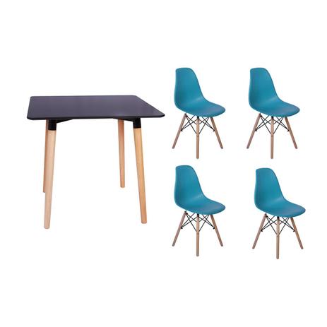 Kit Mesa Jantar Eiffel 80x80 Preta + 04 Cadeiras Charles Eames Eiffel - Turquesa - Magazine decor Menor preço em Kit Mesa Jantar Eiffel 80x80 Preta + 04 Cadeiras Charles Eames Eiffel - Turquesa - Magazine decor