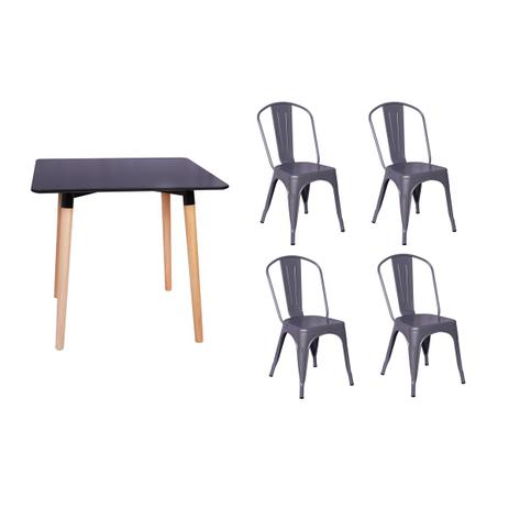 Kit Mesa Jantar Eiffel 80x80 Preta + 04 Cadeiras Tolix - Cinza - Magazine decor é boa?