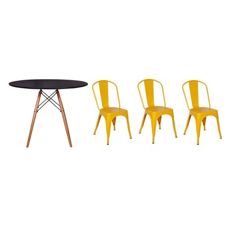 Kit Mesa Jantar Eiffel 90cm Preta + 03 Cadeiras Tolix - Amarela - Magazine decor Menor preço em Kit Mesa Jantar Eiffel 90cm Preta + 03 Cadeiras Tolix - Amarela - Magazine decor