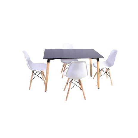 Kit Mesa Jantar Retangular Eiffel 120x80cm Preta + 4 Cadeiras Eames Eiffel Branca - Magazine Decor Menor preço em Kit Mesa Jantar Retangular Eiffel 120x80cm Preta + 4 Cadeiras Eames Eiffel Branca - Magazine Decor