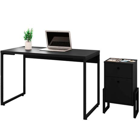 Kit Mesa Para Escritório Industrial Soft com Gaveteiro Work 02 Gavetas Preto Fosco - Lyam Decor Menor preço em Kit Mesa Para Escritório Industrial Soft com Gaveteiro Work 02 Gavetas Preto Fosco - Lyam Decor