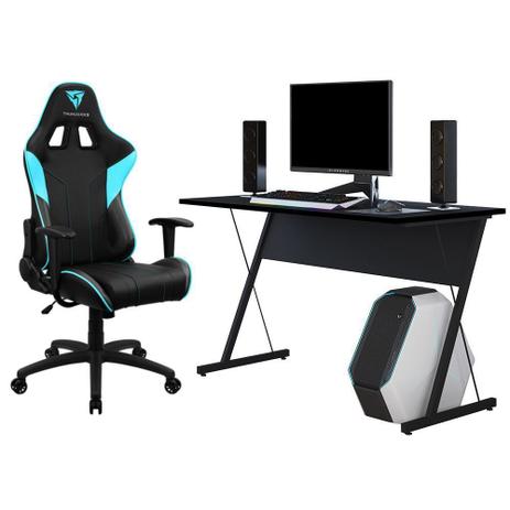 Menor preço em Kit Mesa Para PC Gamer Kombat Preto com Cadeira Gamer EC3 ThunderX3 Preto Ciano - Lyam Decor