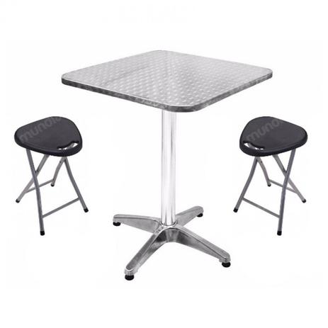 Kit Mesa Quadrada de Aluminio + 2 Banquetas Pretas Dobraveis Mor Menor preço em Kit Mesa Quadrada de Aluminio + 2 Banquetas Pretas Dobraveis Mor