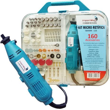 Kit Micro Retífica 250W 160 Pçs Acessórios Ferramentas c/ Maleta Retificadeira Importway Azul Menor preço em Kit Micro Retífica 250W 160 Pçs Acessórios Ferramentas c/ Maleta Retificadeira Importway Azul