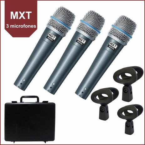 Kit Microfone Dinâmico Triplo MXT PRO de mão BTM-57A Menor preço em Kit Microfone Dinâmico Triplo MXT PRO de mão BTM-57A