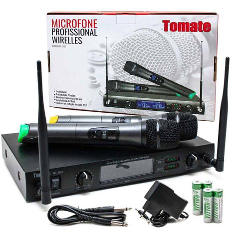 Kit Microfone Sem Fio Duplo Wireless Uhf Mt-2202 Bivolt - Tomate Menor preço em Kit Microfone Sem Fio Duplo Wireless Uhf Mt-2202 Bivolt - Tomate