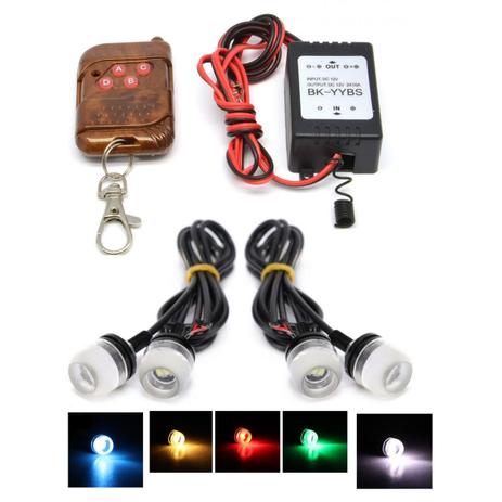 Kit Milha Strobo Controle S/Fio 4 Leds Coloridos DRL Vermelha - Importado Menor preço em Kit Milha Strobo Controle S/Fio 4 Leds Coloridos DRL Vermelha - Importado