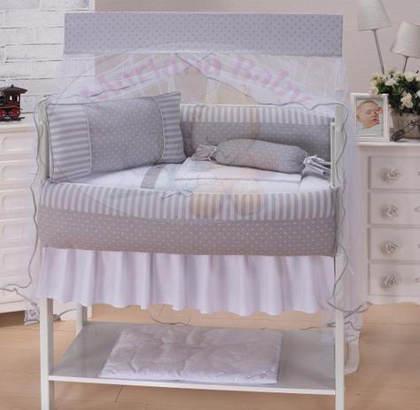 Kit Mini Berço 11 Peças C/ Saia - Poá Cinza - Mariana baby confecções Menor preço em Kit Mini Berço 11 Peças C/ Saia - Poá Cinza - Mariana baby confecções
