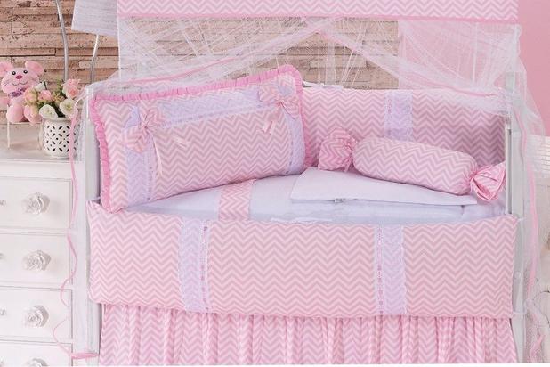 Kit Mini Berço 9 Peças + Brinde - Charmusse Rosa - Mariana baby confecções Menor preço em Kit Mini Berço 9 Peças + Brinde - Charmusse Rosa - Mariana baby confecções