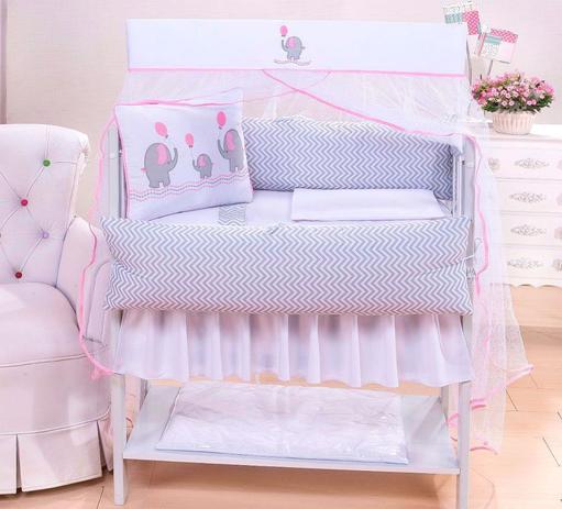 Kit Mini Berço Chevron Elefante Cinza Com Rosa 10 Peças Menina - Marias enxoval Menor preço em Kit Mini Berço Chevron Elefante Cinza Com Rosa 10 Peças Menina - Marias enxoval