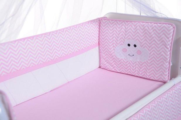 Kit Mini Berço Encanto Chevron Rosa 7 Peças - Bebê enxovais Menor preço em Kit Mini Berço Encanto Chevron Rosa 7 Peças - Bebê enxovais