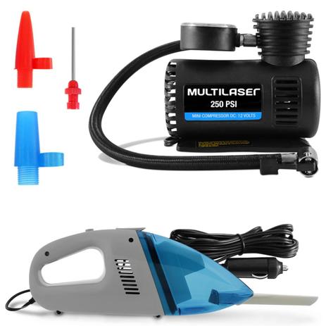 Kit Mini Compressor de Ar portátil Multilaser 12V + Aspirador de Pó Automotivo 12V Menor preço em Kit Mini Compressor de Ar portátil Multilaser 12V + Aspirador de Pó Automotivo 12V