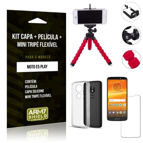 Kit Mini Tripé Flexível Motorola Moto E5 Play Tripé + Capa + Película de Vidro - Armyshield Menor preço em Kit Mini Tripé Flexível Motorola Moto E5 Play Tripé + Capa + Película de Vidro - Armyshield