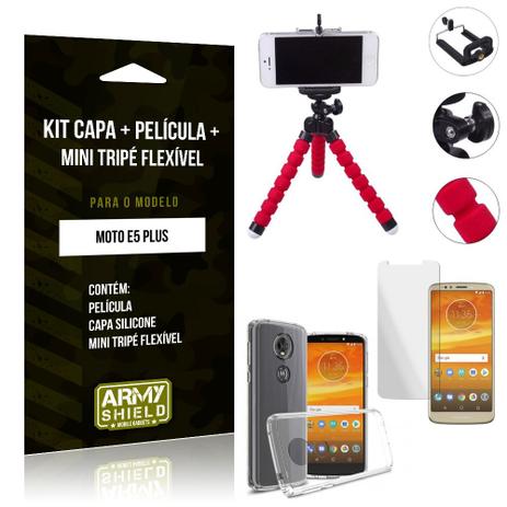 Kit Mini Tripé Flexível Motorola Moto E5 Plus Tripé + Capa + Película de Vidro - Armyshield Menor preço em Kit Mini Tripé Flexível Motorola Moto E5 Plus Tripé + Capa + Película de Vidro - Armyshield