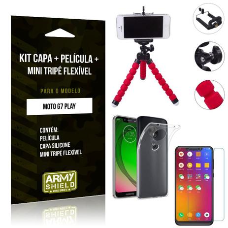 Kit Mini Tripé Flexível Motorola Moto G7 Play Tripé + Capa + Película de Vidro - Armyshield Menor preço em Kit Mini Tripé Flexível Motorola Moto G7 Play Tripé + Capa + Película de Vidro - Armyshield