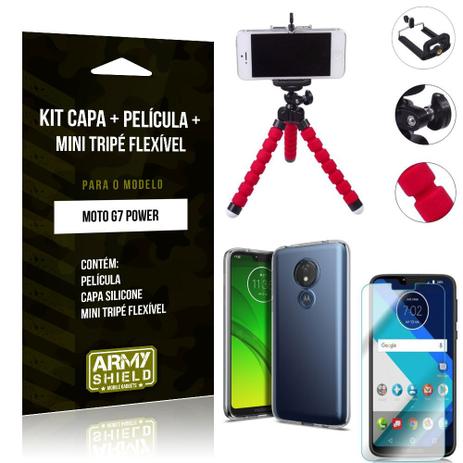 Kit Mini Tripé Flexível Motorola Moto G7 Power Tripé + Capa + Película de Vidro - Armyshield Menor preço em Kit Mini Tripé Flexível Motorola Moto G7 Power Tripé + Capa + Película de Vidro - Armyshield