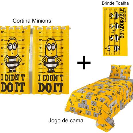 Kit Minions Jogo de cama 3 peças + Cortina + Brinde - Lepper Menor preço em Kit Minions Jogo de cama 3 peças + Cortina + Brinde - Lepper
