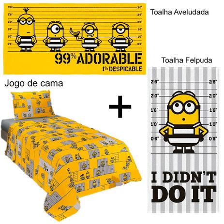 Kit Minions Jogo de cama 3 peças + Toalha Aveludada + Toalha Felpuda - Lepper Menor preço em Kit Minions Jogo de cama 3 peças + Toalha Aveludada + Toalha Felpuda - Lepper