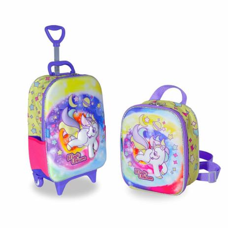Kit Mochila c/Rodinhas e Lancheira Soft Unicórnio Maxtoy - Diplomata Menor preço em Kit Mochila c/Rodinhas e Lancheira Soft Unicórnio Maxtoy - Diplomata