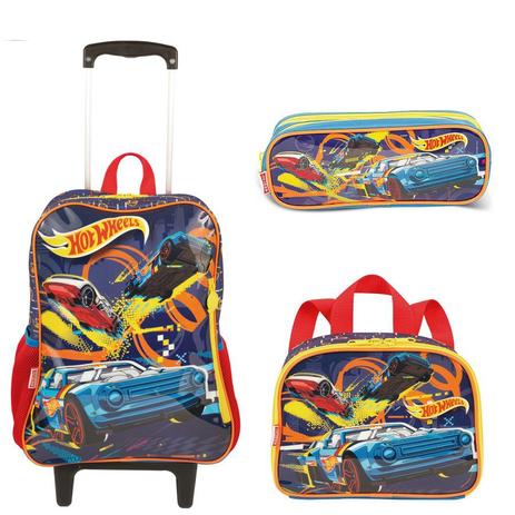 Kit Mochila com Rodinhas Hot Wheels Lancheira e Estojo - Sestini Menor preço em Kit Mochila com Rodinhas Hot Wheels Lancheira e Estojo - Sestini