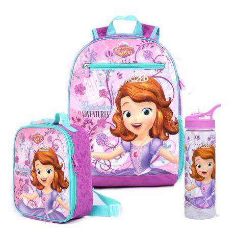 Kit Mochila Costas infantil C/Lancheira e Cantil Princesa Sofia Dermiwil Menor preço em Kit Mochila Costas infantil C/Lancheira e Cantil Princesa Sofia Dermiwil
