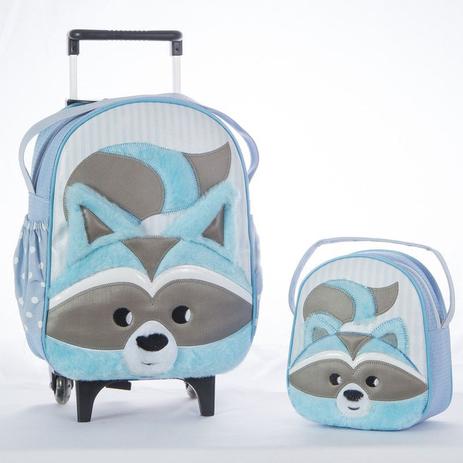 Kit Mochila De Carrinho Infantil Bichinho G + Lancheira - Suporte - Rodinhas Escolar Guaxinim - LuckBaby Menor preço em Kit Mochila De Carrinho Infantil Bichinho G + Lancheira - Suporte - Rodinhas Escolar Guaxinim - LuckBaby