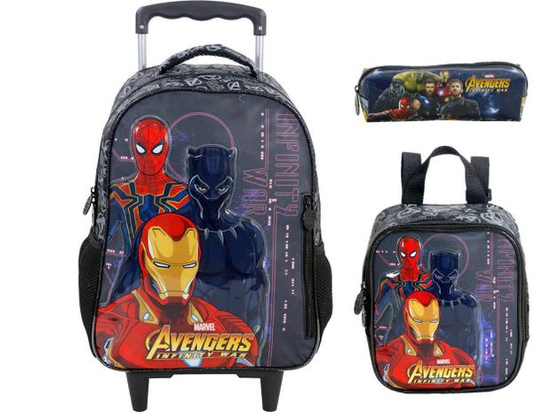 Kit Mochila De Carrinho , Lancheira e Estojo Avengers - Xeryus Menor preço em Kit Mochila De Carrinho , Lancheira e Estojo Avengers - Xeryus