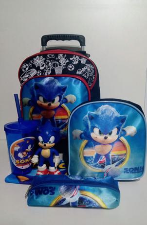 Menor preço em Kit Mochila de Rodinhas Sonic Azul e Preta 6 peças
