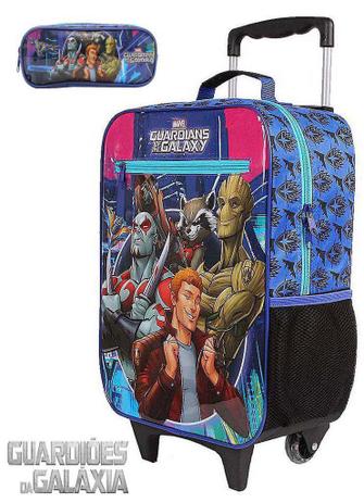 Kit Mochila Escolar Infantil Carrinho Rodinha Guardiões Da Galáxia Marvel + Estojo 2 Divisórias DMW Menor preço em Kit Mochila Escolar Infantil Carrinho Rodinha Guardiões Da Galáxia Marvel + Estojo 2 Divisórias DMW