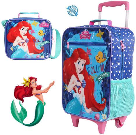 Kit Mochila Escolar Infantil Carrinho Rodinhas Pequena Sereia Menina Resistente Lancheira Térmica Dermiwil Menor preço em Kit Mochila Escolar Infantil Carrinho Rodinhas Pequena Sereia Menina Resistente Lancheira Térmica Dermiwil