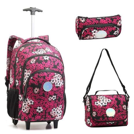 Kit Mochila Feminina com Rodinhas Seanite Lancheira e Estojo Florida Vermelho Menor preço em Kit Mochila Feminina com Rodinhas Seanite Lancheira e Estojo Florida Vermelho