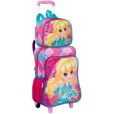 Kit mochila Grande rodinhas Polly infantil com lancheira e estojo Sestini Menor preço em Kit mochila Grande rodinhas Polly infantil com lancheira e estojo Sestini
