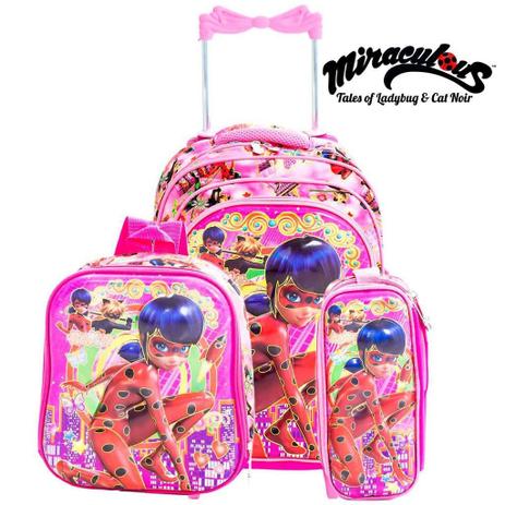 Kit Mochila Infantil Escolar 3d C/ Rodinhas Miraculous - Mochila escolar Menor preço em Kit Mochila Infantil Escolar 3d C/ Rodinhas Miraculous - Mochila escolar